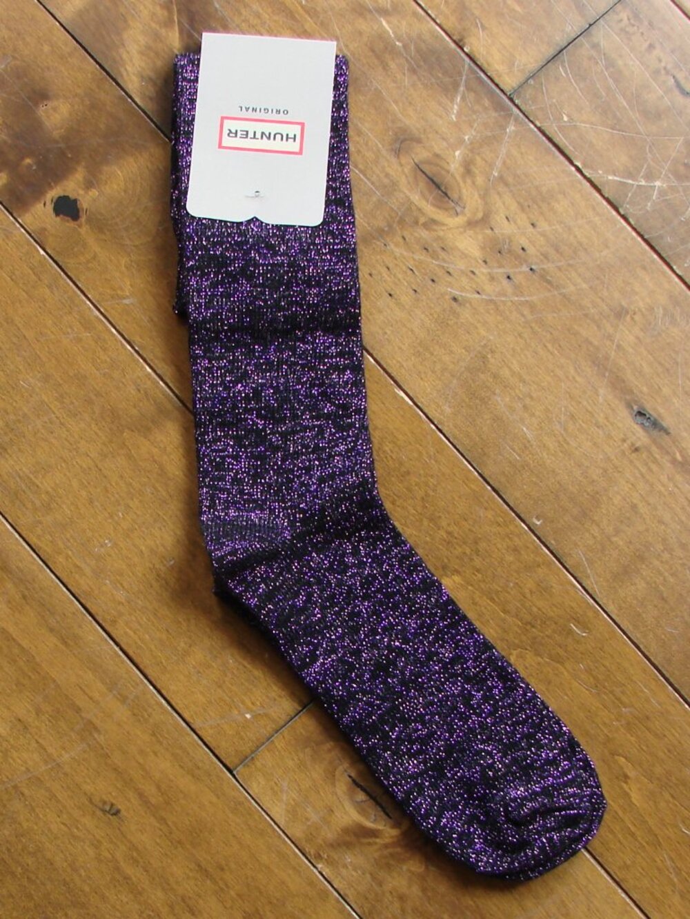 Hunter Boot Socks Aurora Borealis Stripe Knit Acid Purple Metallic NEW Large XL